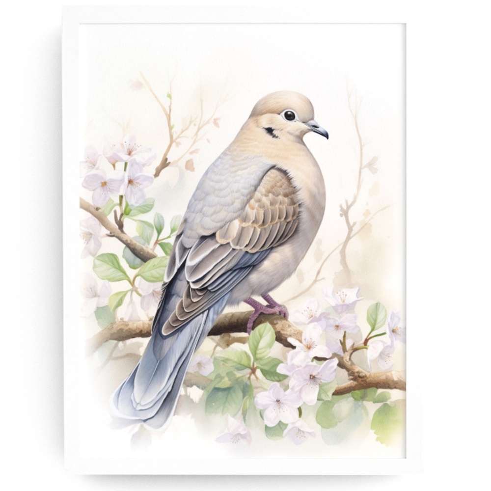 Watercolor Mourning Dove Bird Portrait Wall Art Illustration Print Unframed